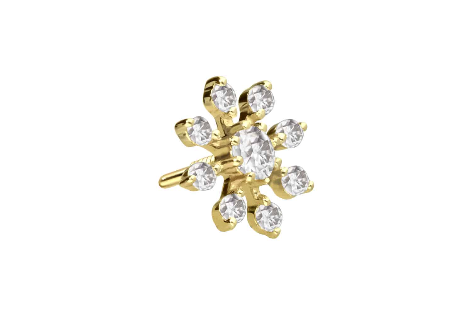 14 Karat Gold Schraubaufsatz mit Außengewinde MOISSANIT-BLUME von Piercingline